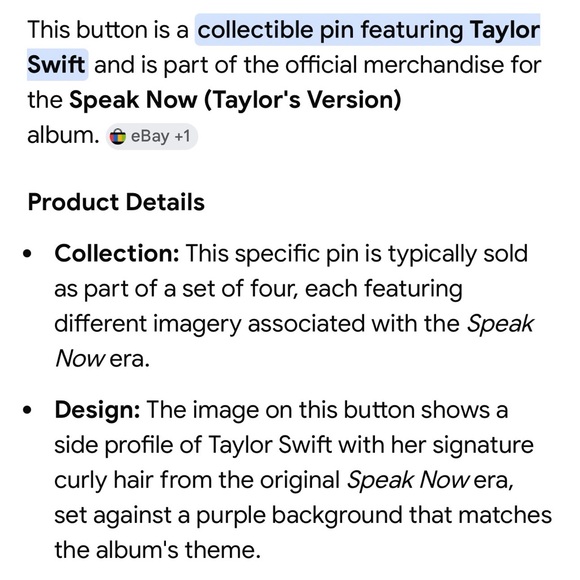 $3 Add-On 🆕Taylor Swift Button Pin - Picture 2 of 10